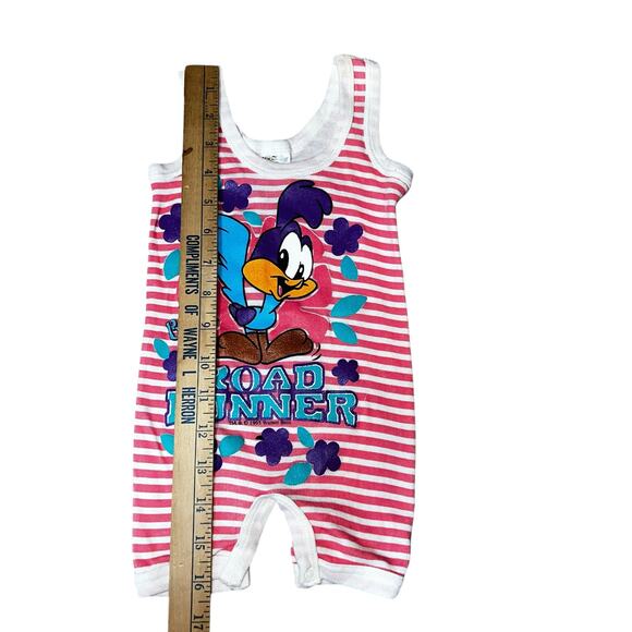 Vintage Looney Tunes Baby Road Runner 1995 Pink striped Romper infant rare - Picture 3 of 7